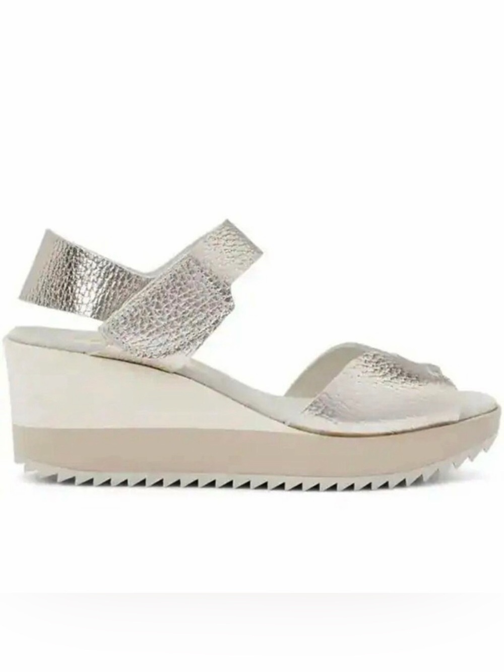 Pedro Garcia Silver Metallic Leather Wedge Sandal
